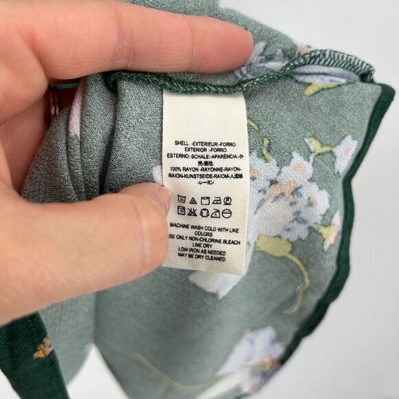 FREE PEOPLE All Yours Green White Floral Print Deep Plunge Mini Dress Size 0 - Picture 8 of 8